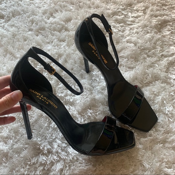Saint Laurent Shoes - Saint Laurent amber ankle strap heels black patent